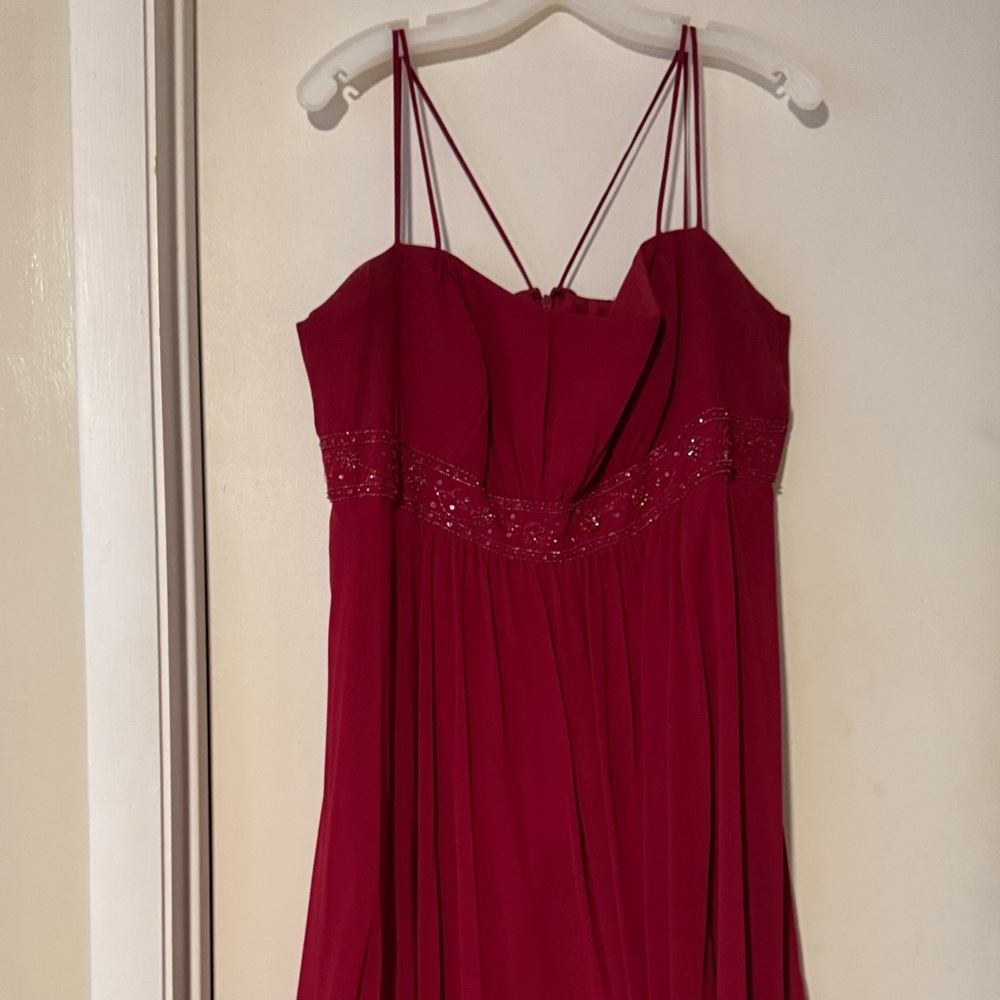 David's Bridal Wine Red Gown with Spaghetti Straps with matching scarf
